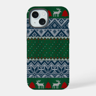 Coque iPhone 15 Vacances Noël Arbre de Noël des rennes de chandail