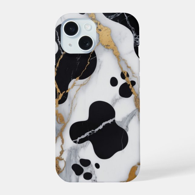 Coque iPhone 15 Vache en marbre doré (Verso)