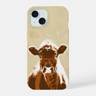 Coque iPhone 15 Vache marron amusante Graphisme d'animal de la fer
