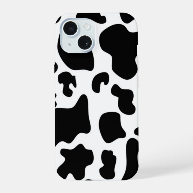 Coque iPhone 15 Vache noire et blanche (Verso)