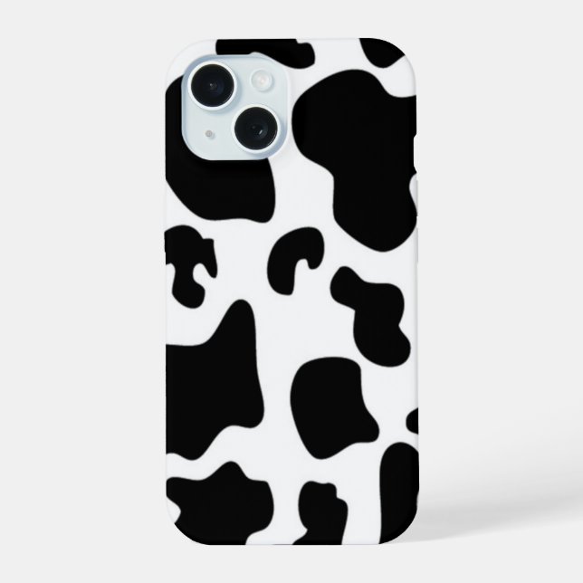 Coque iPhone 15 Vache noire et blanche (Verso)