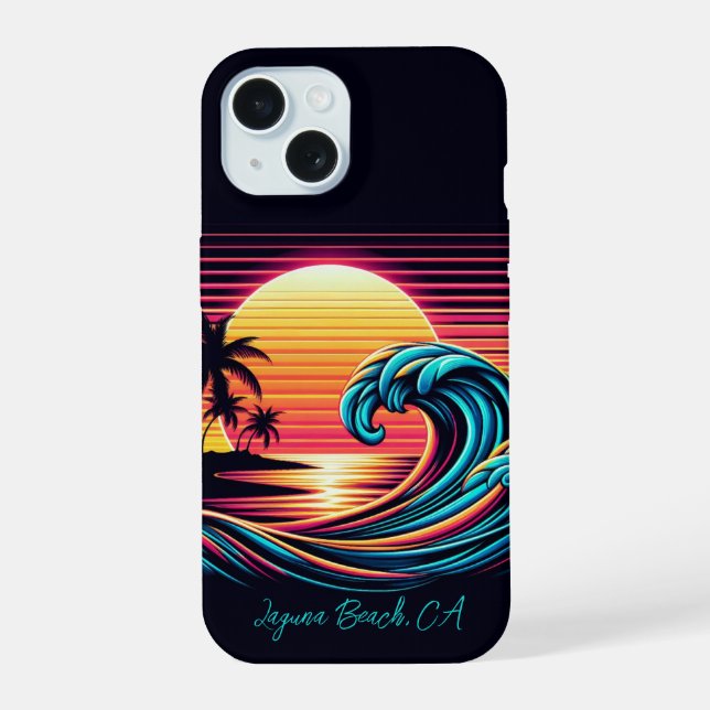 Coque iPhone 15 Vague de Surf rétro Sunset (Verso)