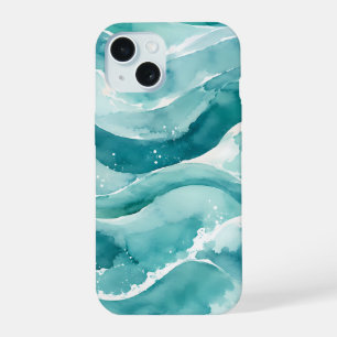 Coque iPhone 15 Vagues Abstraites d'Océan à l'Aquarelle Turquoise