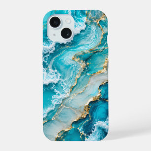 Coque iPhone 15 Vagues de lagon turquoise Abstrait