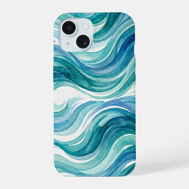 Coque iPhone 15 Vagues de peinture à l'eau Océan Breeze (Verso)
