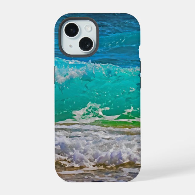 Coque iPhone 15 Vagues de plage (Verso)