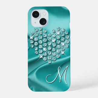 Coque iPhone 15 Vagues de soie personnalisées Motif Faux Diamants