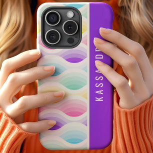 Coque iPhone 15 Vagues Rétro Pastel Nom en Écriture Moderne