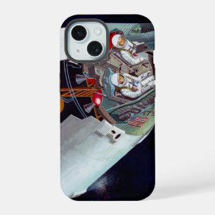 Coque iPhone 15 Vaisseau Gemini biplace en vol, vue éclatée.