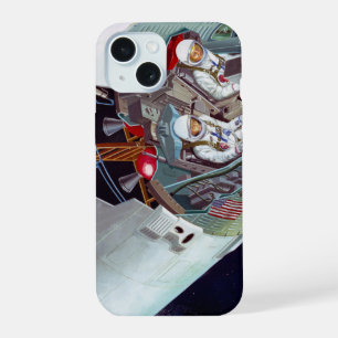 Coque iPhone 15 Vaisseau Gemini biplace en vol, vue en coupe.