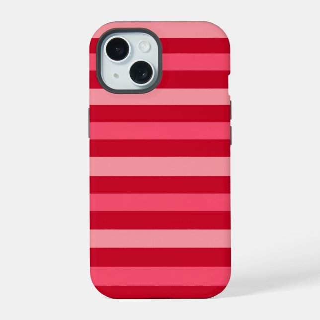 Coque iPhone 15 Valentines rayures rouge et rose (Verso)