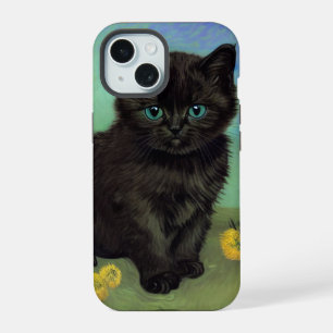 Coque iPhone 15 Van Gogh Chat noir Fleurs jaunes