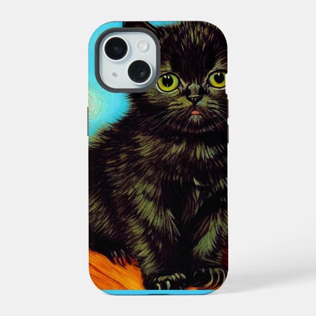 Coque iPhone 15 Van Gogh Style Pouting Kitten (Verso)