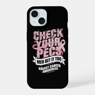 Coque iPhone 15 Vérifiez Vos Pecs Sensibilisation au Cancer du Sei