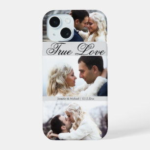Coque iPhone 15 véritable amour, élégant 3 photos anniversaire rom