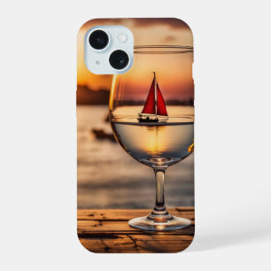 Coque iPhone 15 Verre à vin avec voilier