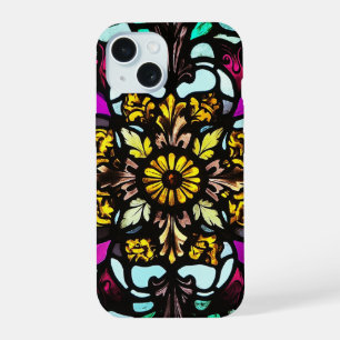 Coque iPhone 15 Verre coloré Mandala Art Elégance