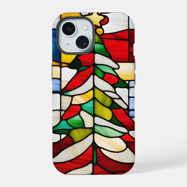 Coque iPhone 15 Verre de Noël étonnant arbre unique (Verso)