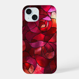 Coque iPhone 15 Verre en verre rouge Rose Floral Art pour les femm
