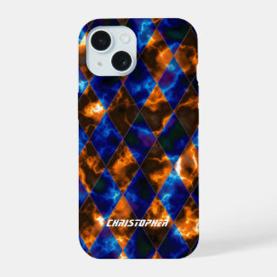 Coque iPhone 15 Verre tendu Misty Blue Gold