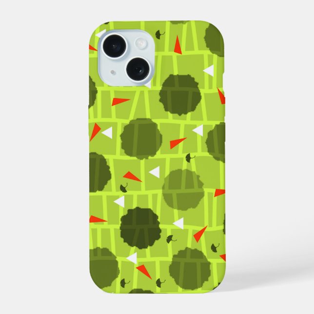 Coque iPhone 15 Vert à motifs (Verso)