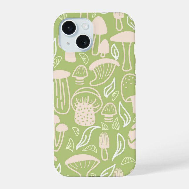 Coque iPhone 15 Vert champignons (Verso)