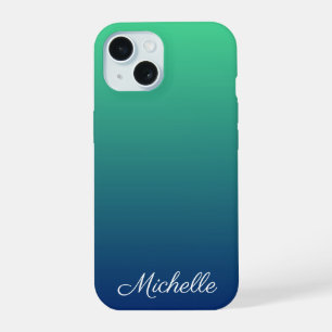 Coque iPhone 15 Vert et bleu foncé personnalisé