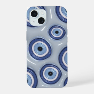 Coque iPhone 15 Vibes positives 3D Puffy Evil Eye Positif Boîtier