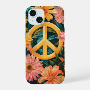 Coque iPhone 15 Vibrant Été Floral Paix Signal Téléphone Case