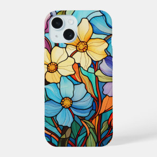 Coque iPhone 15 Vibrant Floral Vitré Verre Art Fleur Amoureux Mama