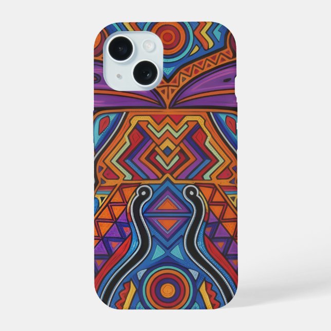 Coque iPhone 15 Vibrant Huichol Animal Spirit Phone Case (Verso)