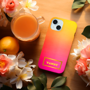 Coque iPhone 15 Vibrant Personnalisable Ombre Rose Jaune et Orange