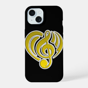 Coque iPhone 15 Vibrations Amour Musical Cœur Jaune Note De Musiqu
