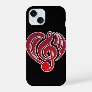 Coque iPhone 15 Vibrations Amour Musical Cœur Rouge Note De Musiqu