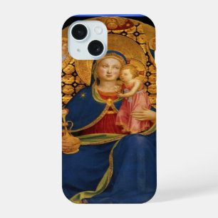 Coque iPhone 15 VIERGE À L'ENFANT ET AUX ANGES ,Saphir Bleu