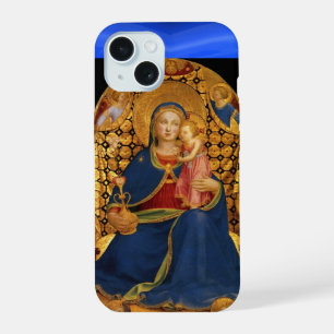 Coque iPhone 15 VIERGE À L'ENFANT ET AUX ANGES ,Saphir Bleu