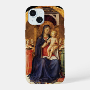 Coque iPhone 15 VIERGE À L'ENFANT ET LES ANGES ,bleu noir