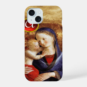 Coque iPhone 15 VIERGE À L'ENFANT Monogramme Rubis Rouge