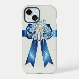 Coque iPhone 15 Vierge Marie Fleurie Religieux Floral