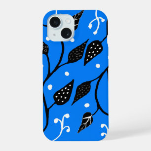 Coque iPhone 15 Vigne fantaisiste bleue et noire