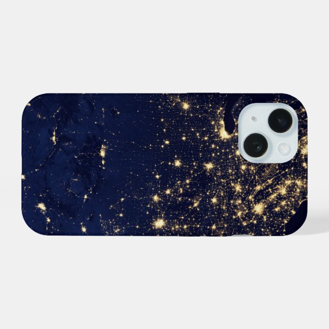 Coque iPhone 15 Ville Des États-Unis La Nuit. (Verso Horizontal)