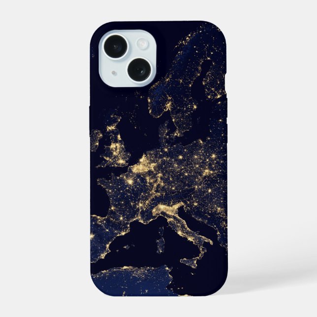 Coque iPhone 15 Ville Éclairante Dans Plusieurs Villes Européennes (Verso)