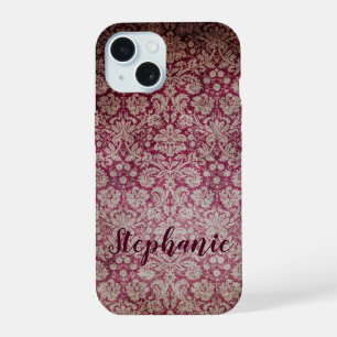 Coque iPhone 15 Vintage Baroque Damask Vin Nom du Motif