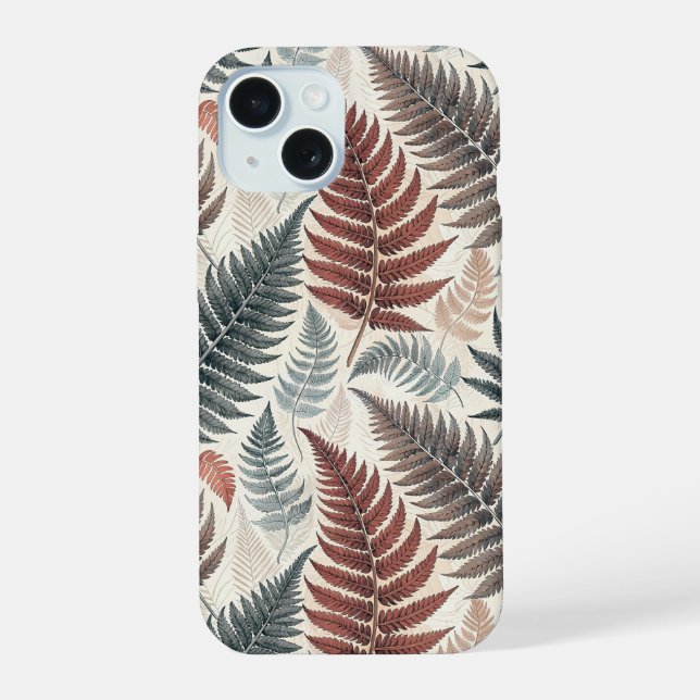 Coque iPhone 15 Vintage-style botanical fern leaves (Verso)