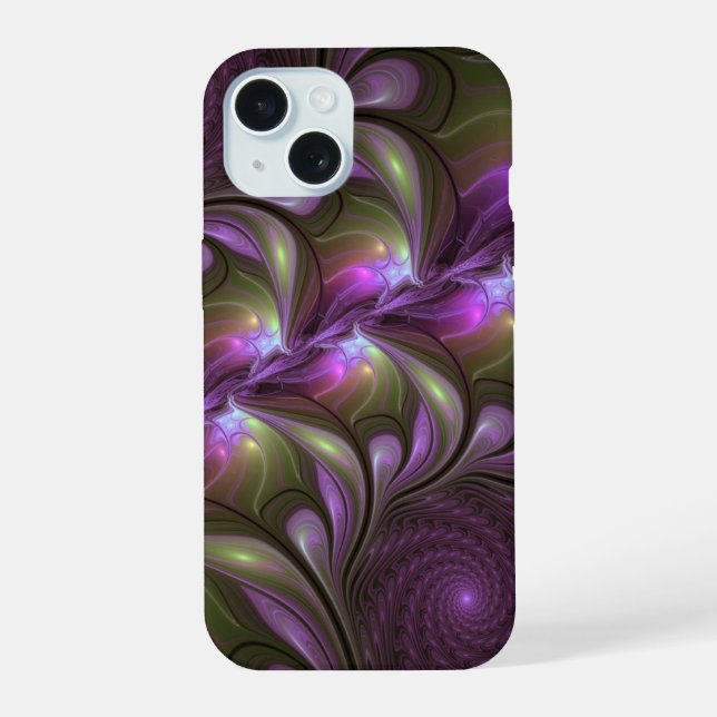 Coque iPhone 15 Violet Abstrait violet violet kaki fractal (Verso)