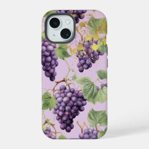 Coque iPhone 15 Violet Coloré, Accent Doré de Vigne Mauve