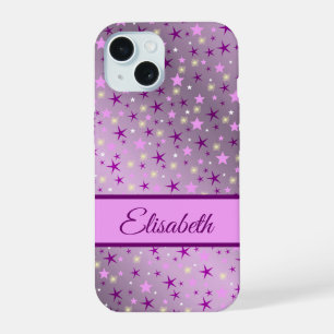 Coque iPhone 15 violet,étoiles,personnaliser + étui, étui,