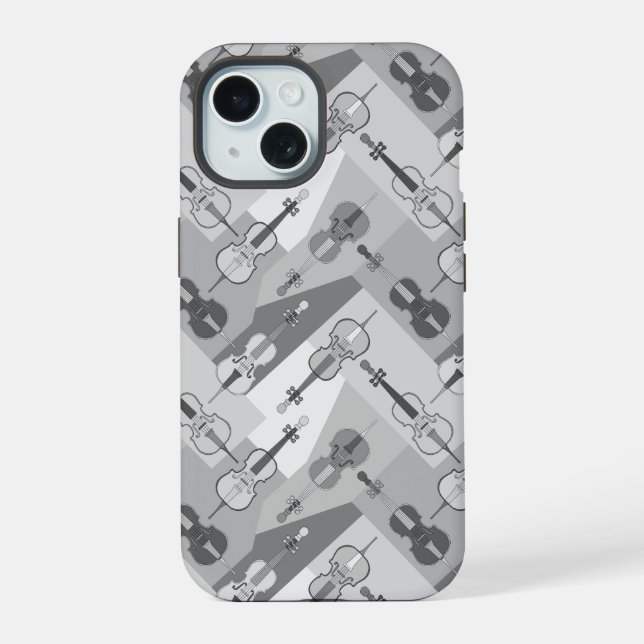 Coque iPhone 15 Violoncelles inclinés gris (Verso)