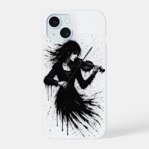 Coque iPhone 15 Violoniste Né de l'Encre dans la Tempête du Son