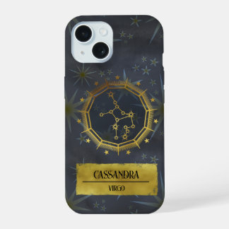 Coque iPhone 15 Virgo Dark Zodiac Astrologie : Noir & Or